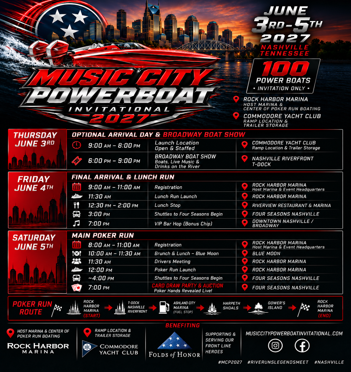 Full Music City Powerboat Invitational event schedule for June 3 through June 5, 2027